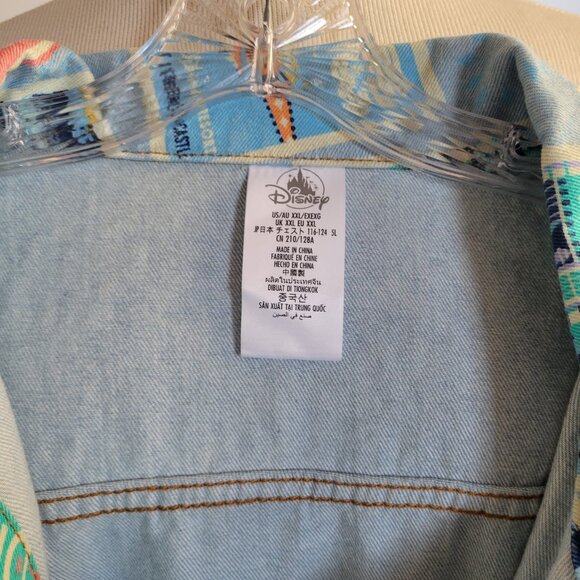 NWT - Castles of Disney Parks D23 Postage Stamps Denim Jacket (Size 2X) - Picture 2 of 16